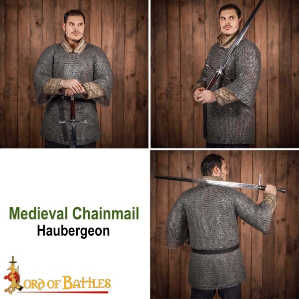 Flat Ring Chainmail Medieval Half Sleeves Shirt Haubergeon, Riveted and Alternating, 9 mm 17 gauge, Mild Steel - Image 9