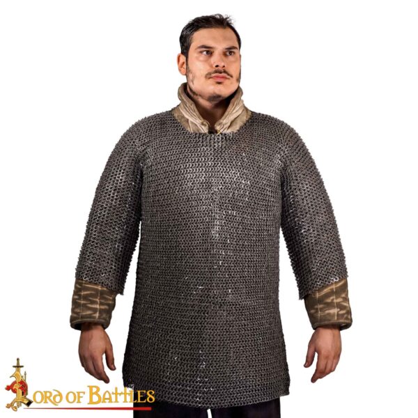 Flat Ring Chainmail Medieval Half Sleeves Shirt Haubergeon, Riveted and Alternating, 9 mm 17 gauge, Mild Steel - Image 6