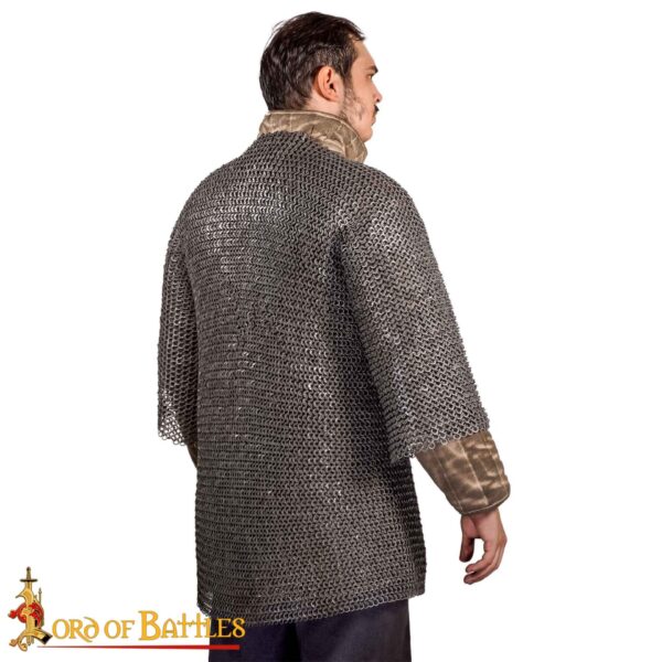 Flat Ring Chainmail Medieval Half Sleeves Shirt Haubergeon, Riveted and Alternating, 9 mm 17 gauge, Mild Steel - Image 5