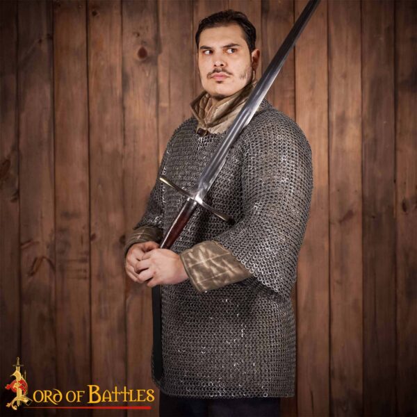 Flat Ring Chainmail Medieval Half Sleeves Shirt Haubergeon, Riveted and Alternating, 9 mm 17 gauge, Mild Steel - Image 2