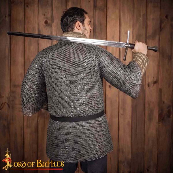 Flat Ring Chainmail Medieval Half Sleeves Shirt Haubergeon, Riveted and Alternating, 9 mm 17 gauge, Mild Steel - Image 4