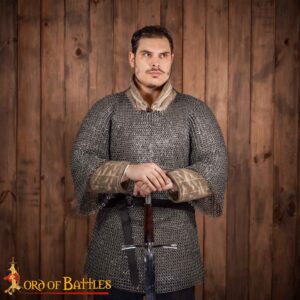 Flat Ring Chainmail Medieval Half Sleeves Shirt Haubergeon, Riveted and Alternating, 9 mm 17 gauge, Mild Steel