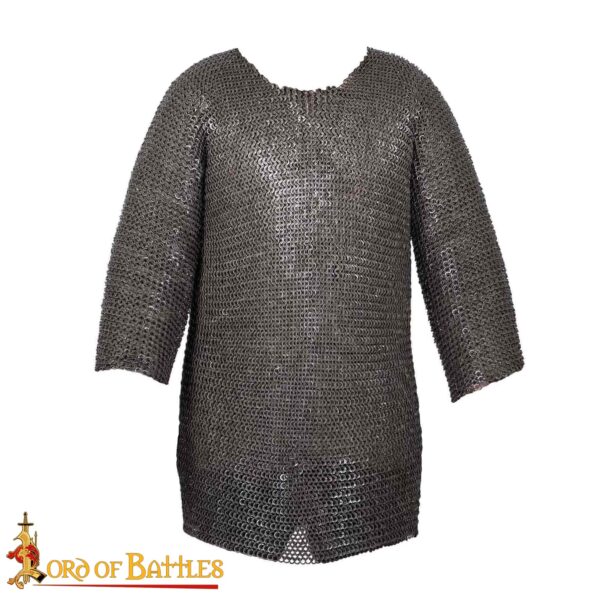 Flat Ring Chainmail Medieval Half Sleeves Shirt Haubergeon, Wedge Riveted, 9 mm 17 gauge, Mild Steel - Image 8