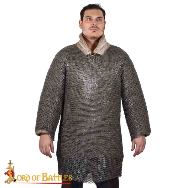 Flat Ring Chainmail Medieval Half Sleeves Shirt Haubergeon, Wedge Riveted, 9 mm 17 gauge, Mild Steel - Image 5