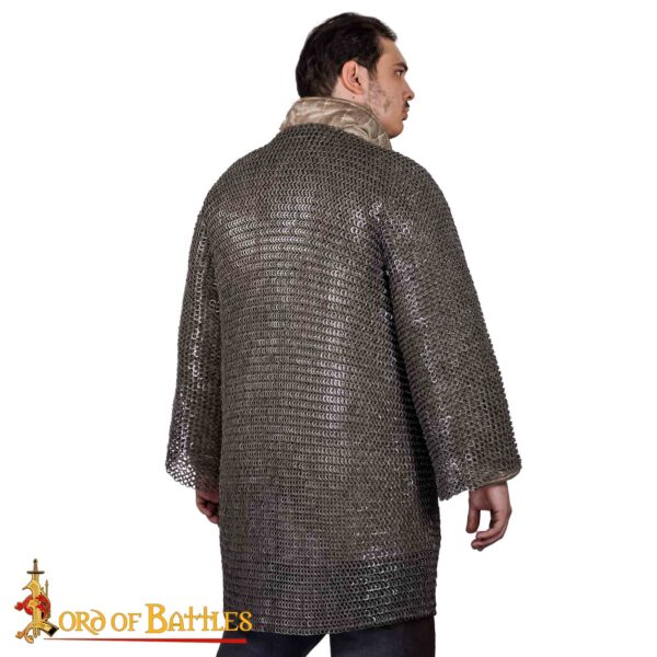 Flat Ring Chainmail Medieval Half Sleeves Shirt Haubergeon, Wedge Riveted, 9 mm 17 gauge, Mild Steel - Image 4