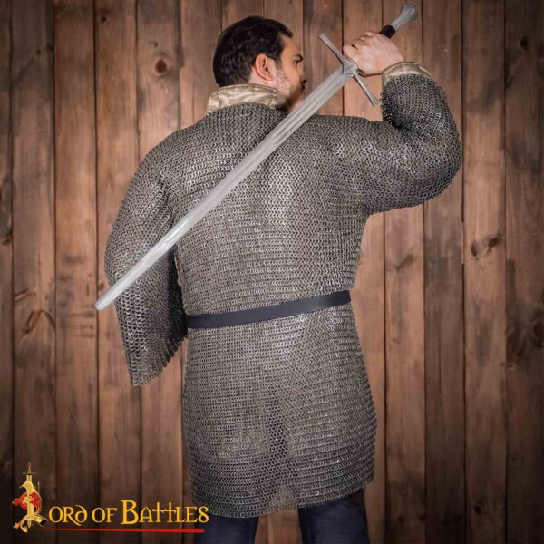 Flat Ring Chainmail Medieval Half Sleeves Shirt Haubergeon, Wedge Riveted, 9 mm 17 gauge, Mild Steel - Image 2