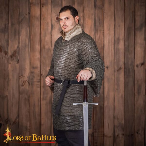 Flat Ring Chainmail Medieval Half Sleeves Shirt Haubergeon, Wedge Riveted, 9 mm 17 gauge, Mild Steel