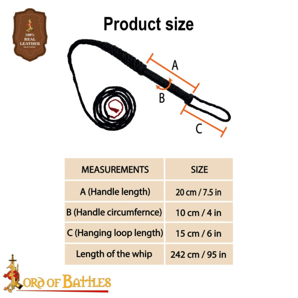 Genuine Leather Bullwhip 240 cm - Image 3