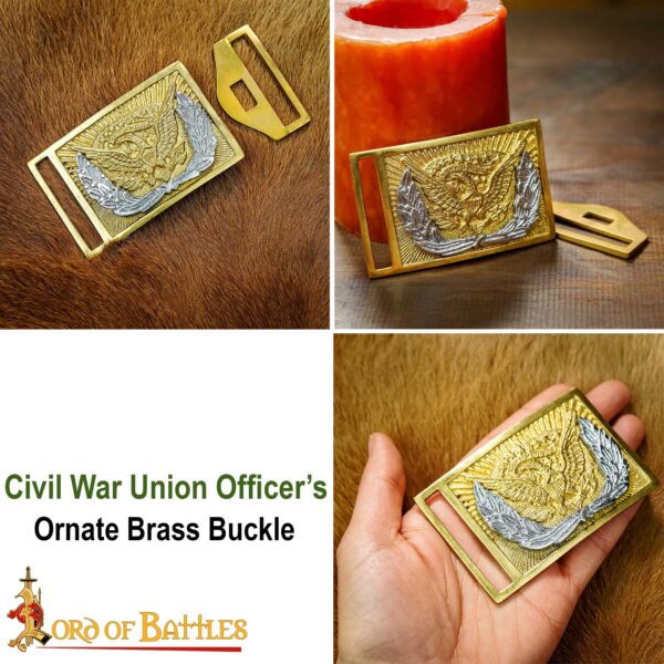 American Civil War Union Officer’s Pure Brass Belt Buckle - Image 9