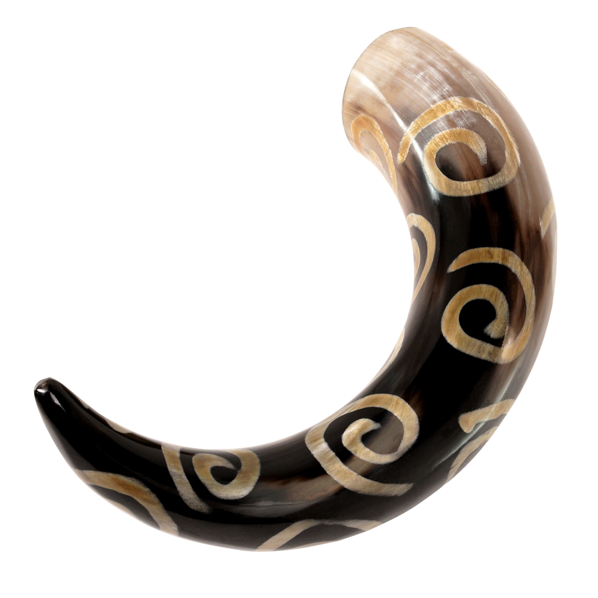 Bovine Drinking Horn Medieval Swirl Design With Rack Stand Functional Decor