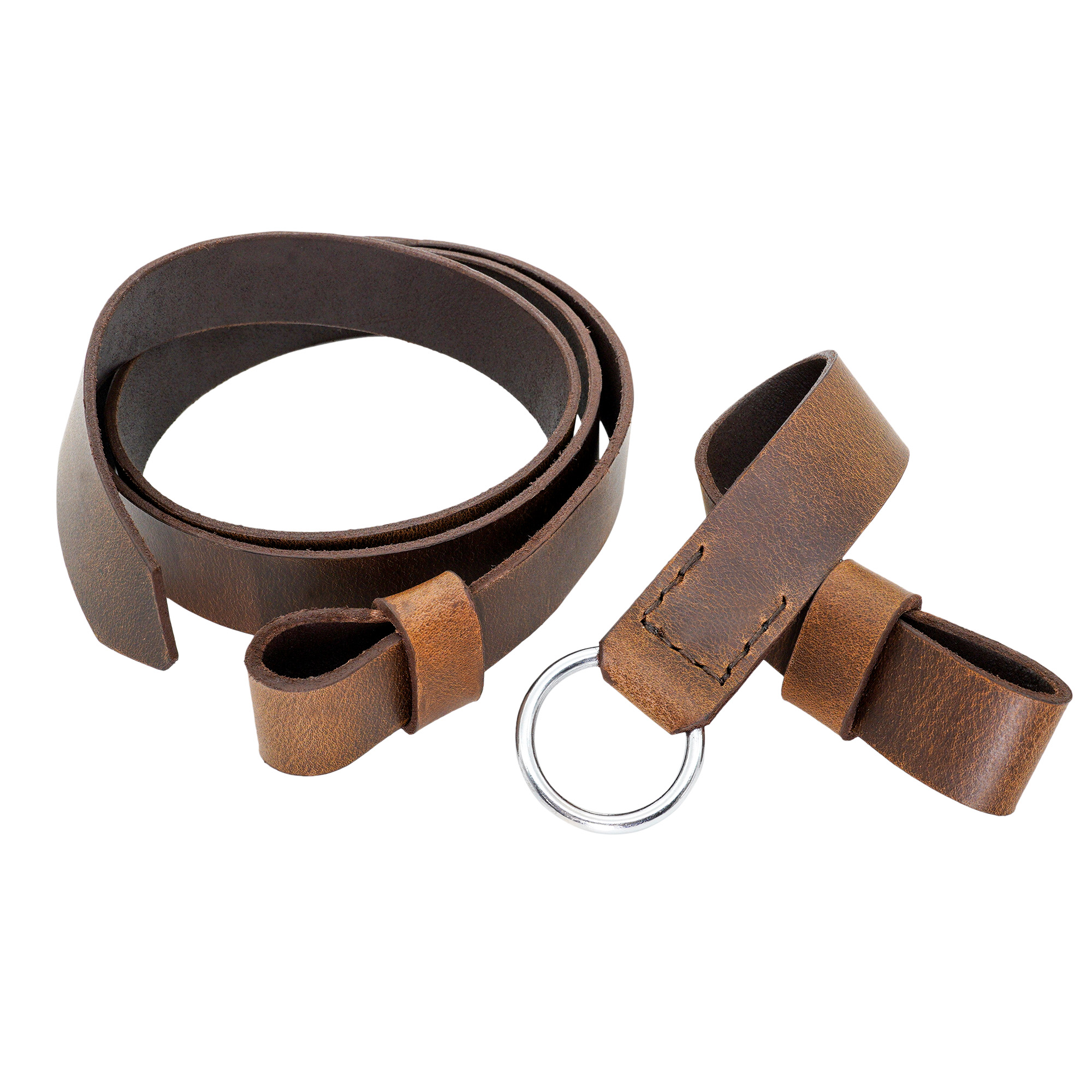 ✨ Leather Belt with Lustrous Steel Ring Genuine Leather Sword Hanging Belt  - Medieval Shop at Lord of Battles
