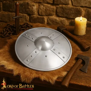 Hand-Forged Medieval Steel Buckler – 14 Gauge Round Shield for Combat, LARP & Collectors