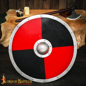 Viking Wooden Dichromatic Combat Shield with Steel Umbo – 30" Handcrafted Norse Round Shield