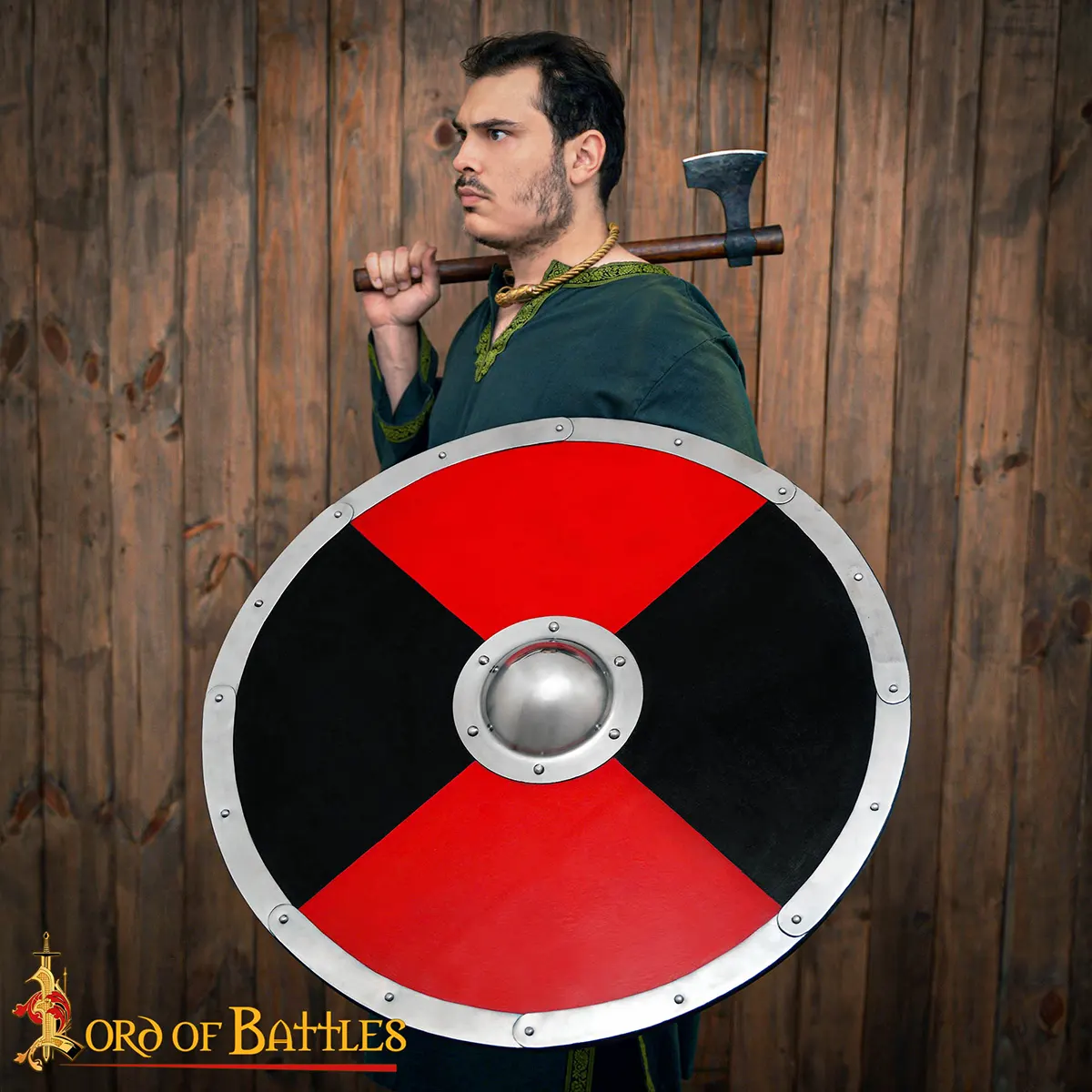 Viking Wooden Dichromatic Combat Shield with Steel Umbo – 30" Handcrafted Norse Round Shield Viking Wooden Dichromatic Combat Shield with Steel Umbo – 30" Handcrafted Norse Round Shield - Image 2