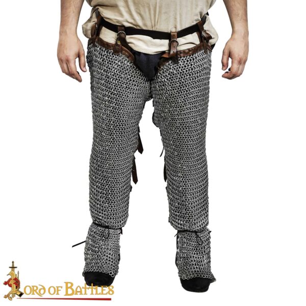 Flat Ring Chainmail Leggings Chausses Hoses, Riveted and Alternating, ID 9 mm, Natural - Image 2