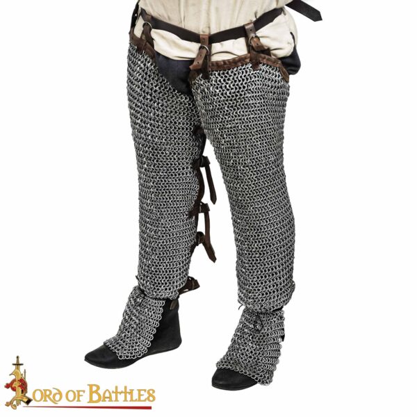 Flat Ring Chainmail Leggings Chausses Hoses, Riveted and Alternating, ID 9 mm, Natural - Image 4