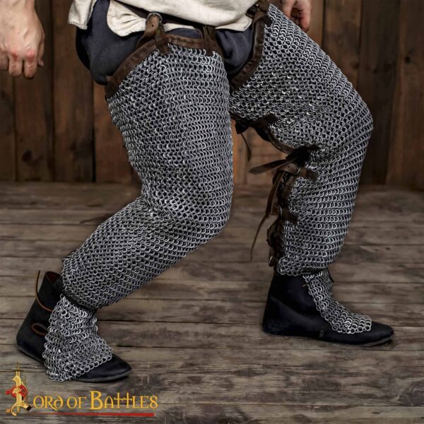 Flat Ring Chainmail Leggings Chausses Hoses, Riveted and Alternating, ID 9 mm, Natural - Image 5