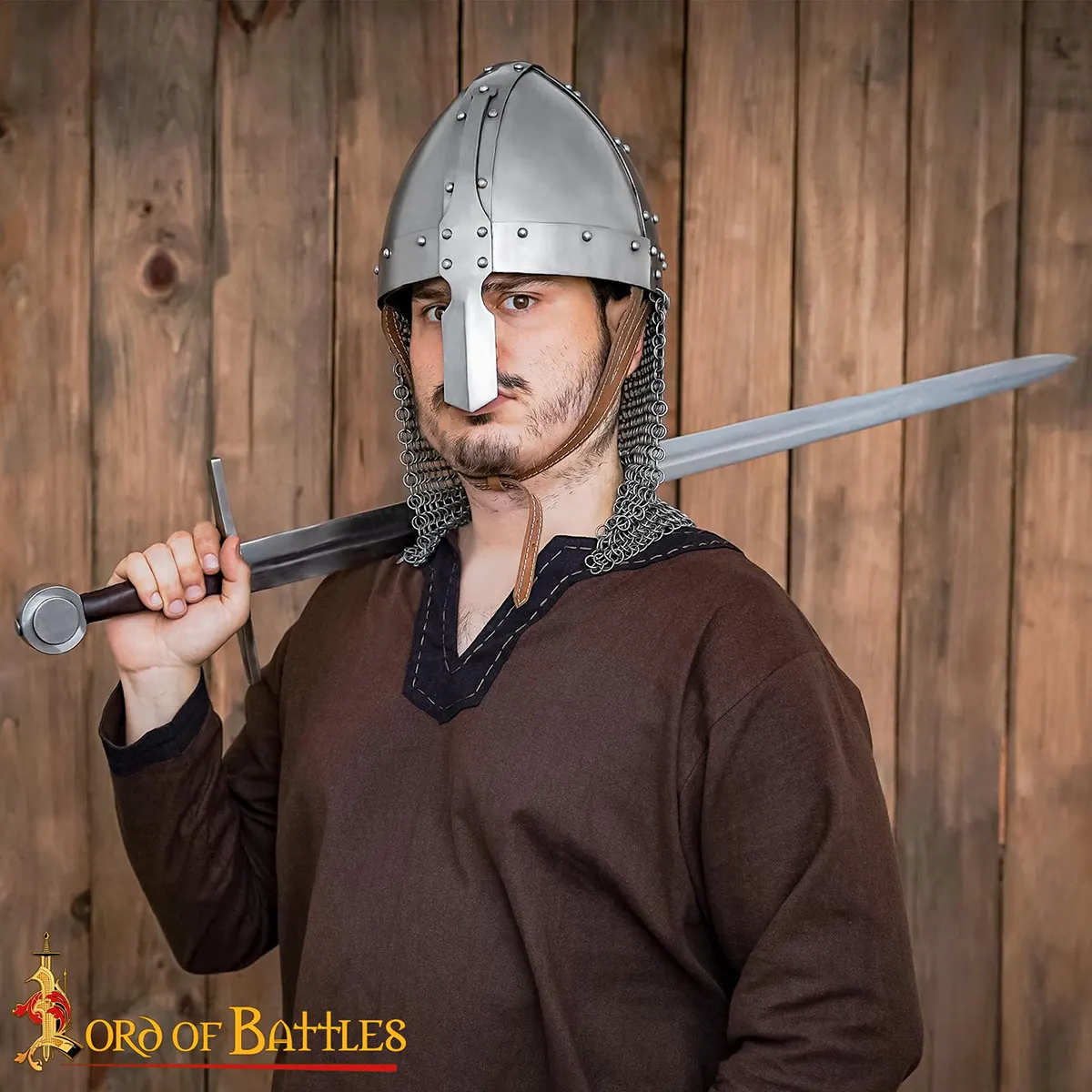 Medieval Norman Nasal Steel Helmet with Butted Chainmail Camail 16 gauge Medieval Norman Nasal Steel Helmet with Butted Chainmail Camail 16 gauge - Image 7