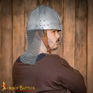 Medieval Norman Nasal Steel Helmet with Butted Chainmail Camail 16 gauge