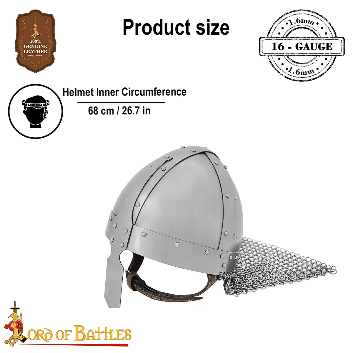 Medieval Norman Nasal Steel Helmet with Butted Chainmail Camail 16 gauge Medieval Norman Nasal Steel Helmet with Butted Chainmail Camail 16 gauge - Image 3