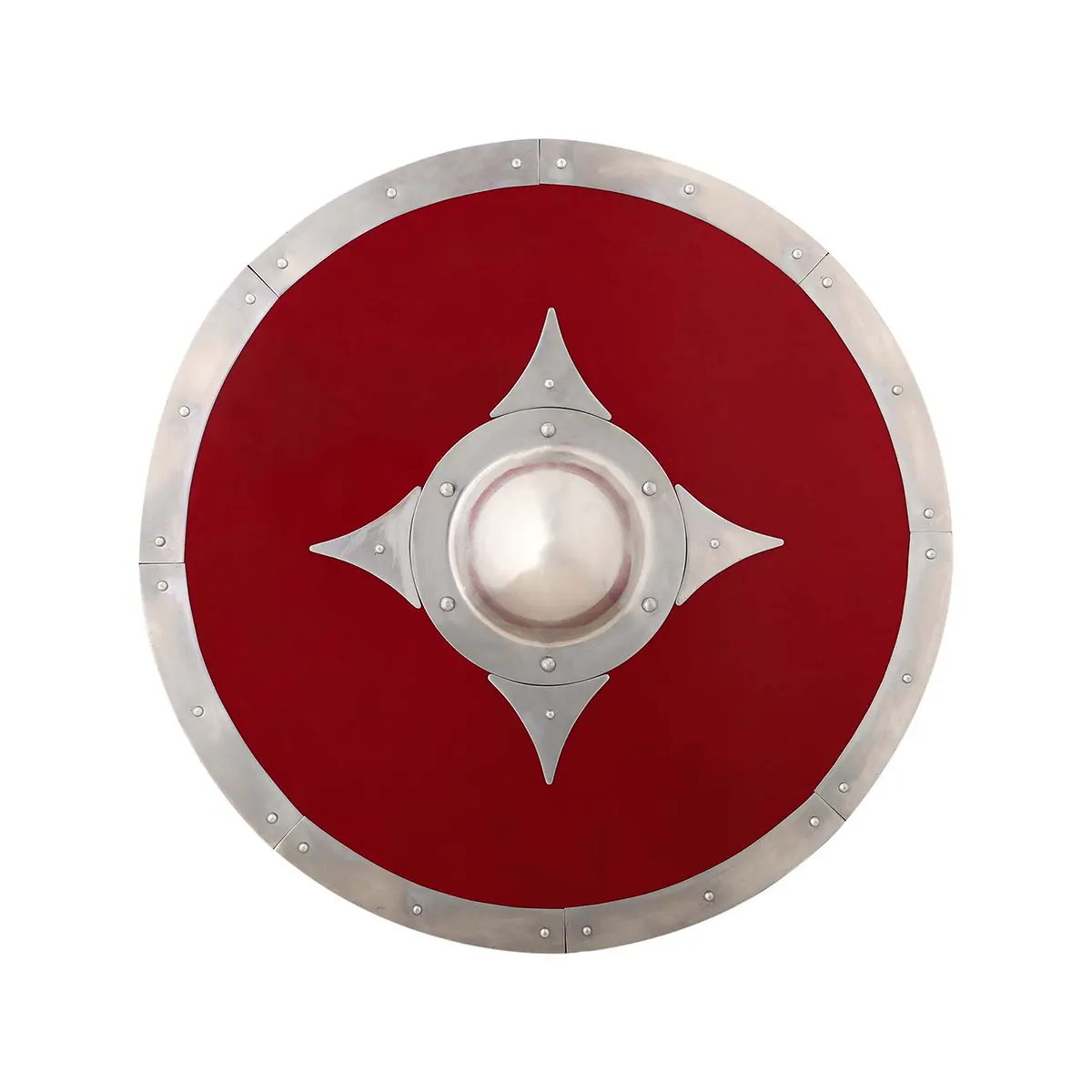 Viking Wooden Red Combat Shield with Steel Fittings and Umbo Viking Wooden Red Combat Shield with Steel Fittings and Umbo - Image 4
