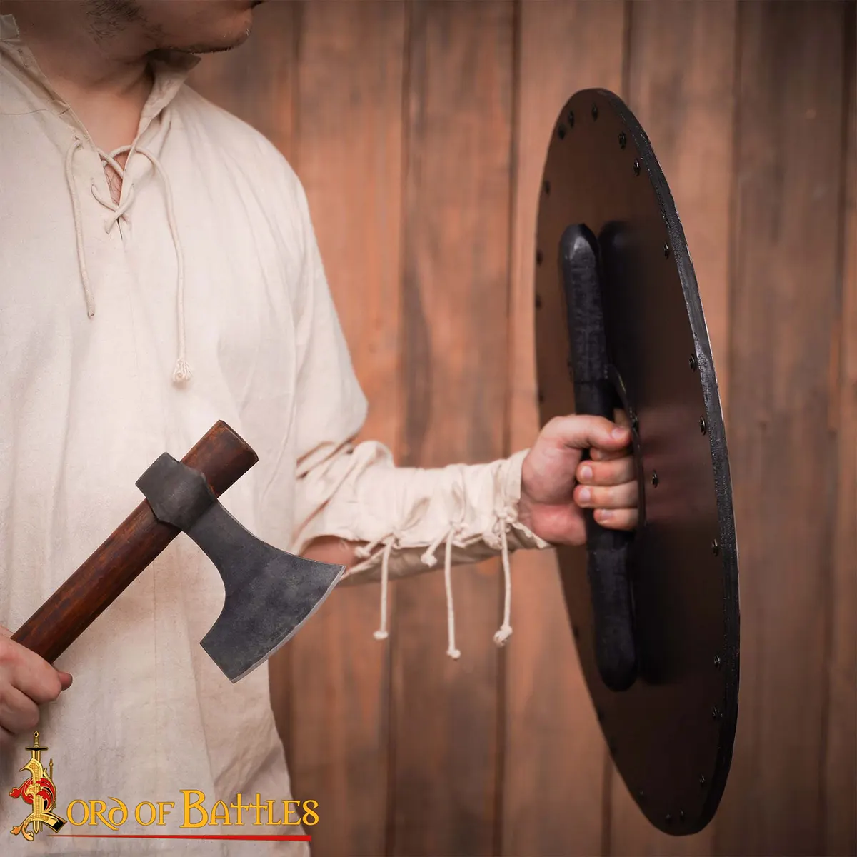 Viking Wooden Red Combat Shield with Steel Fittings and Umbo Viking Wooden Red Combat Shield with Steel Fittings and Umbo - Image 6