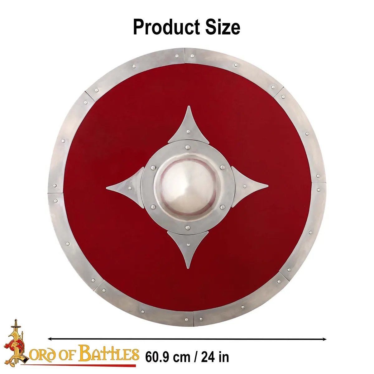 Viking Wooden Red Combat Shield with Steel Fittings and Umbo Viking Wooden Red Combat Shield with Steel Fittings and Umbo - Image 3