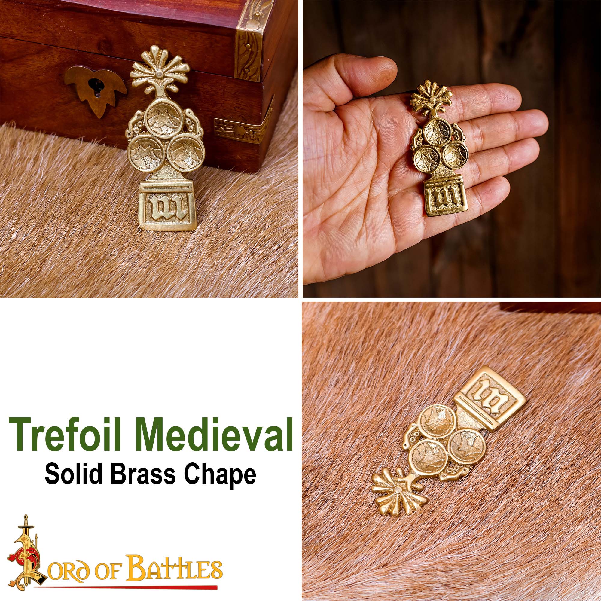 Medieval Trefoil Pure Solid Brass Belt End Chape Fully Functional Accessory Medieval Trefoil Pure Solid Brass Belt End Chape Fully Functional Accessory - Image 7