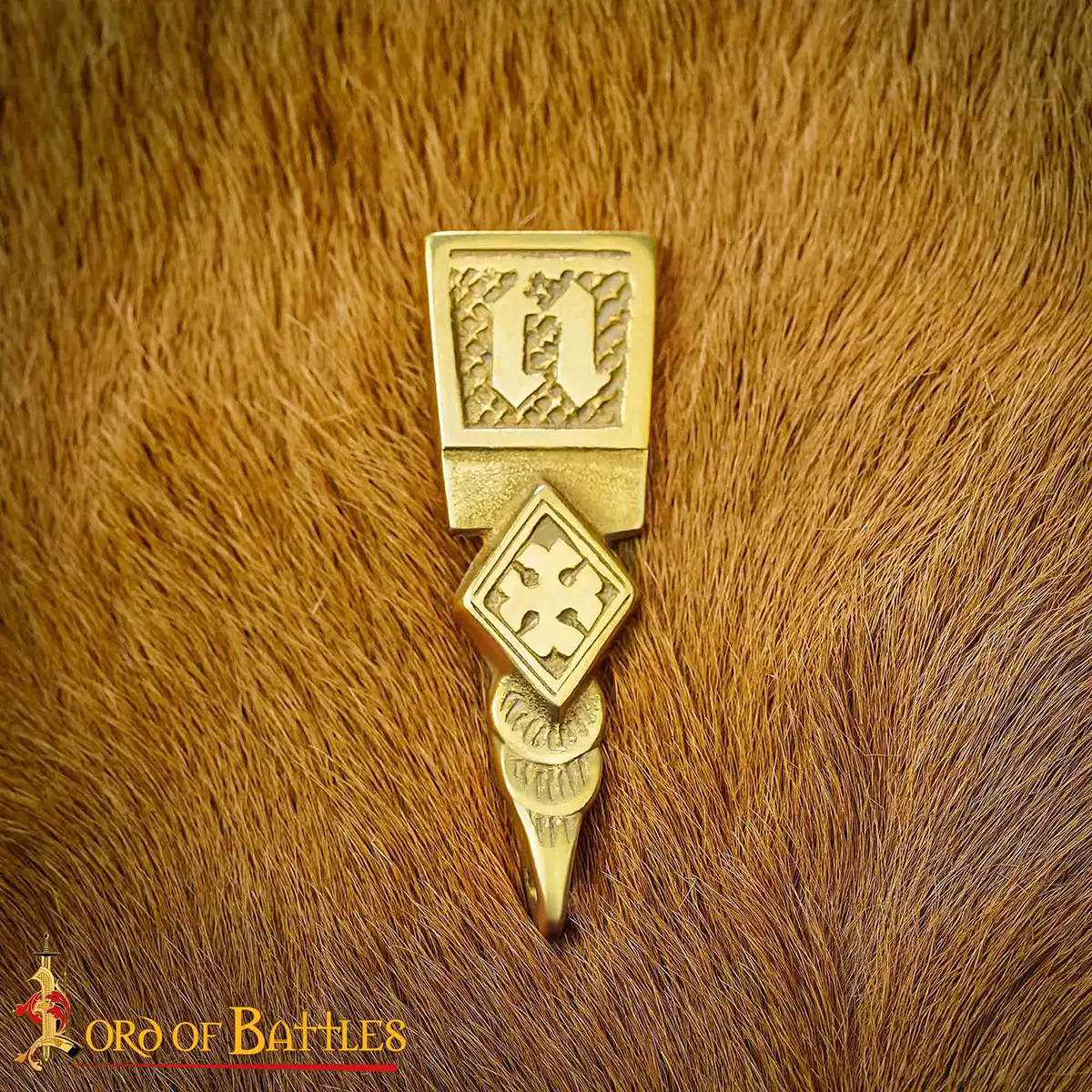 Intricate Medieval Pure Solid Brass Belt End Chape Functional Accessory Intricate Medieval Brass Belt End Chape