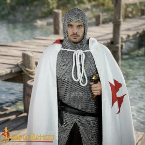 Medieval Crusader Hooded Cape with Red Cross