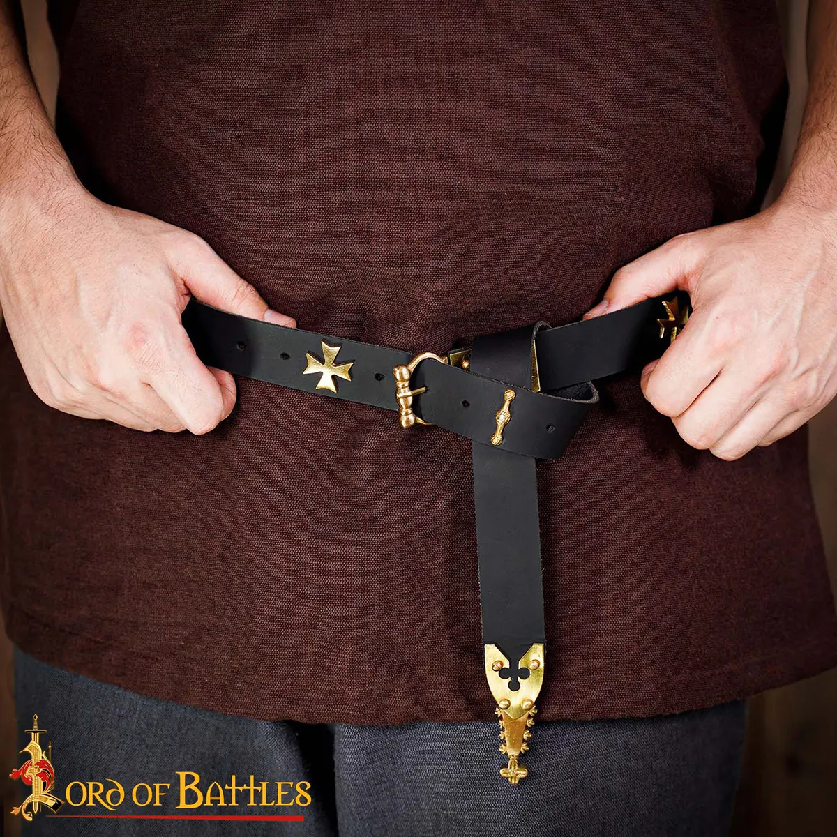 Medieval Leather Belt with Pure Brass Details Medieval Leather Belt with Pure Brass Details - Image 2