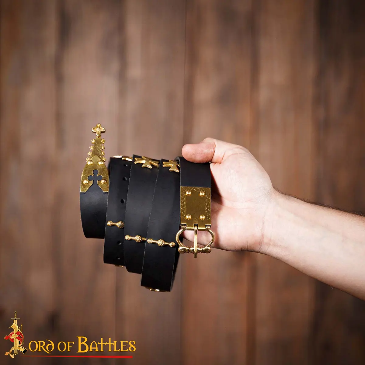 Medieval Leather Belt with Pure Brass Details Medieval Leather Belt with Pure Brass Details - Image 4