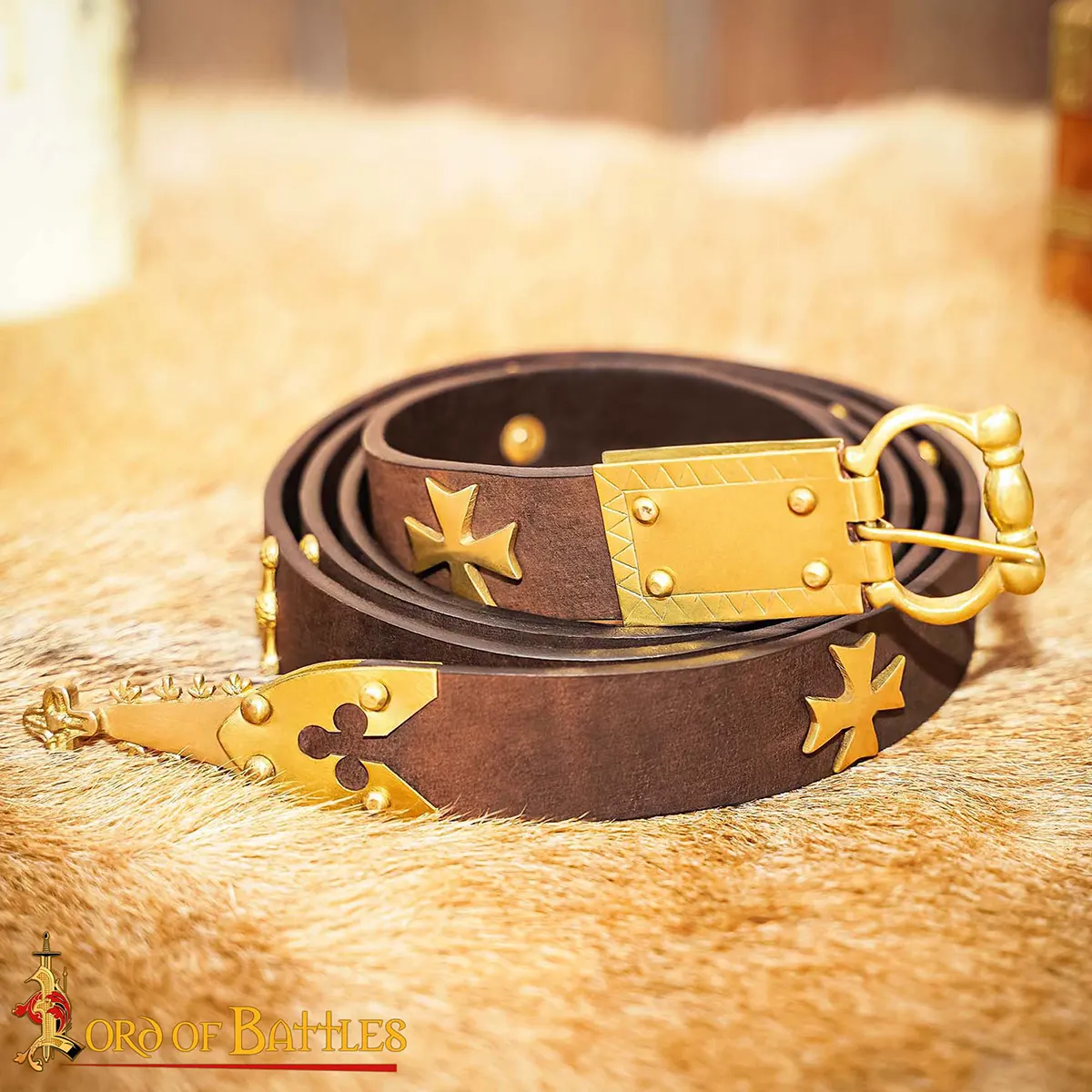 Medieval Leather Belt with Pure Brass Details Medieval Leather Belt with Pure Brass Details - Image 5