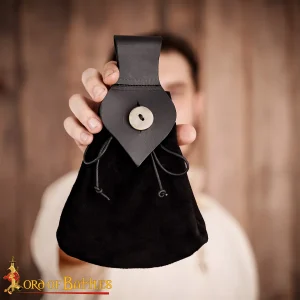 Medieval Leather Belt Pouch with Genuine Horn Button Closure