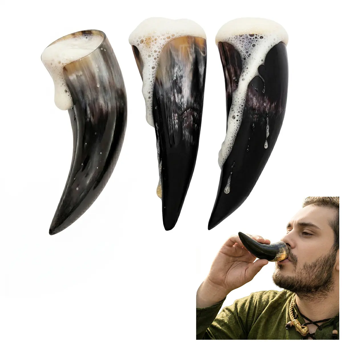 Viking Horn Drink Set of 3 - Natural Ox Horn Cups - Image 4