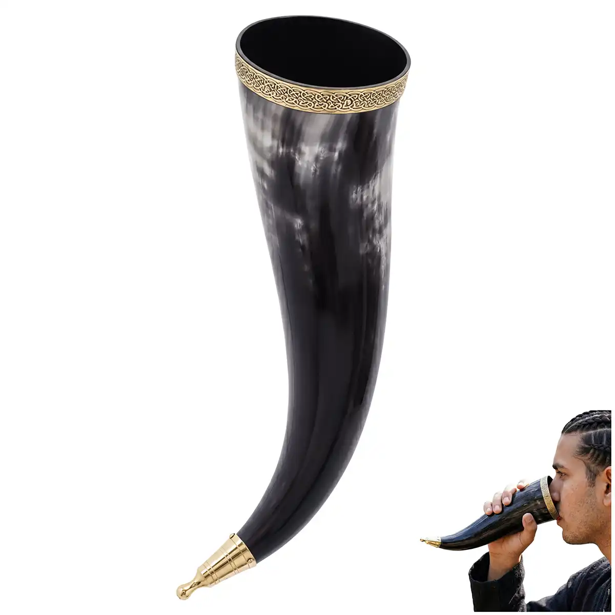Medieval Viking Drinking Horn with Pure Brass Fittings Genuine Ox Horn Medieval Viking Drinking Horn with Pure Brass Fittings Genuine Ox Horn - Image 4