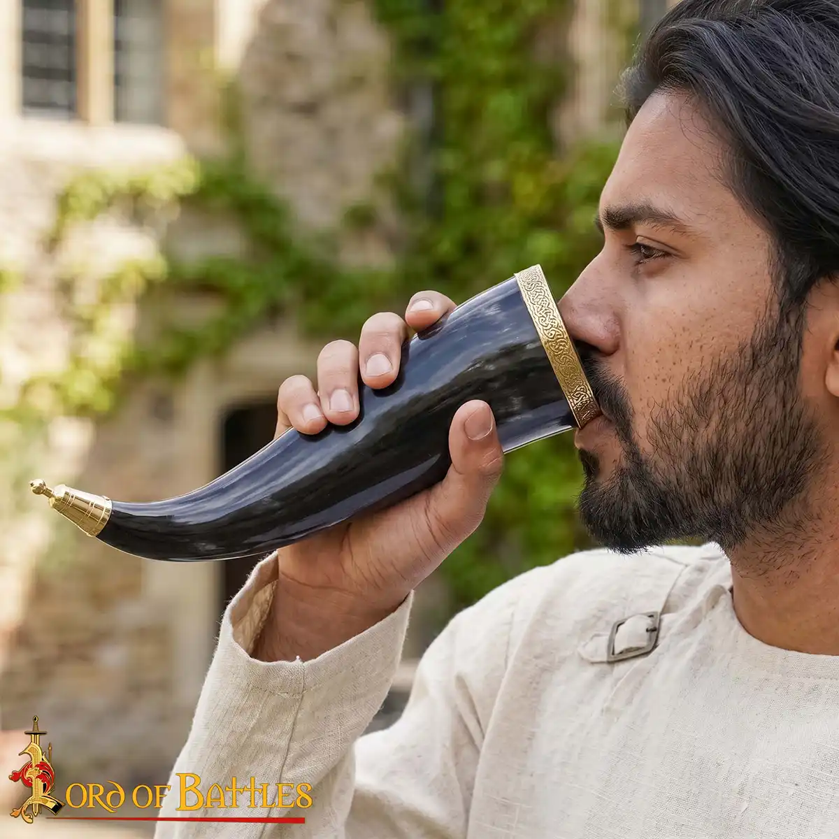 Medieval Viking Drinking Horn with Pure Brass Fittings Genuine Ox Horn Medieval Viking Drinking Horn with Pure Brass Fittings Genuine Ox Horn - Image 2