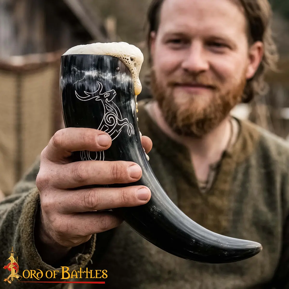 Roebuck Drinking Horn Engraved Handcrafted Genuine Ox Horn Roebuck Drinking Horn Engraved Handcrafted Genuine Ox Horn - Image 2