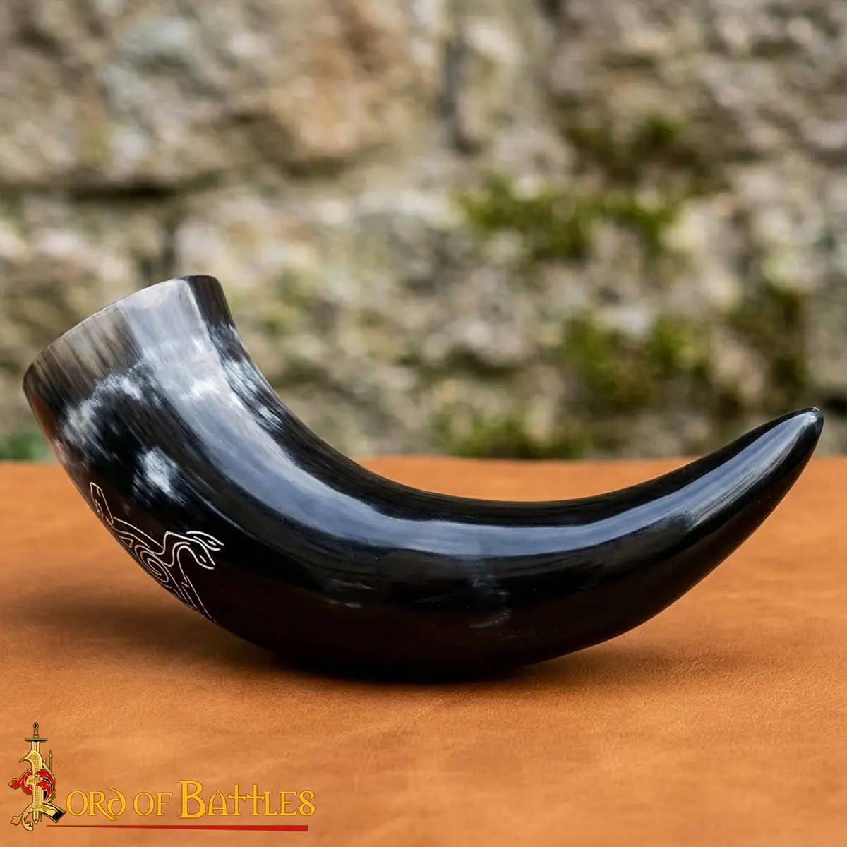 Roebuck Drinking Horn Engraved Handcrafted Genuine Ox Horn Roebuck Drinking Horn Engraved Handcrafted Genuine Ox Horn - Image 5