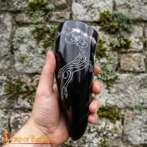 Roebuck Drinking Horn Engraved Handcrafted Genuine Ox Horn