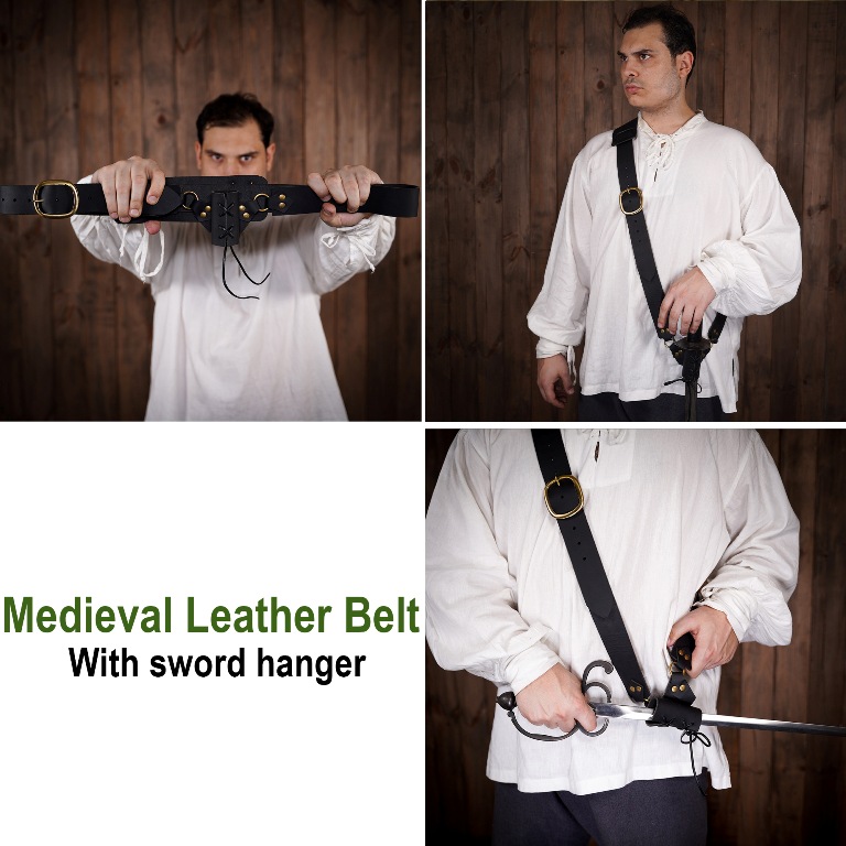 ✨ Medieval Genuine Leather Belt with Sword Hanger - Medieval Shop at Lord  of Battles