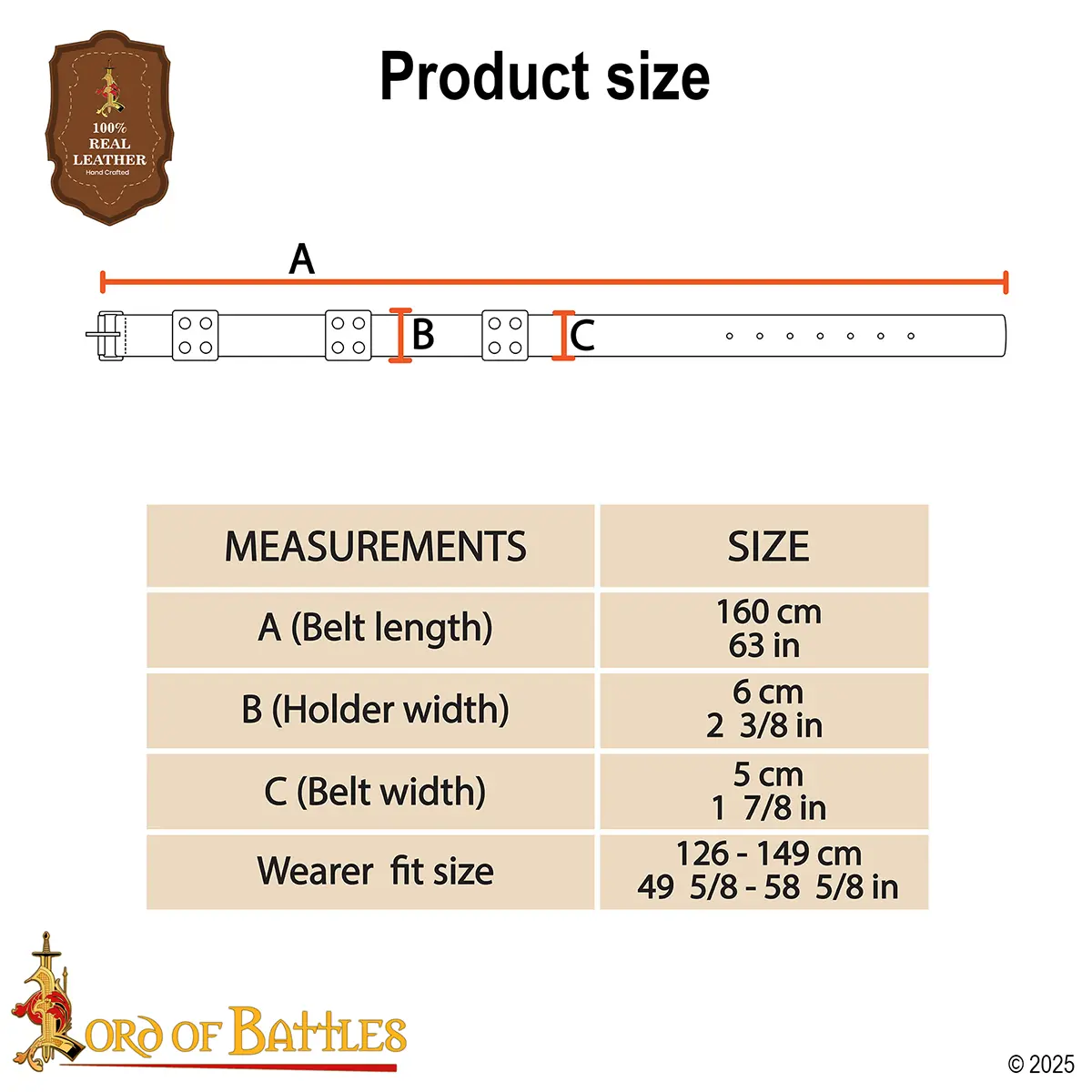 Medieval Leather Sword Belt – Handcrafted Belt with Riveted Reinforcements for LARP, Stage , Costume Medieval Leather Sword Belt – Handcrafted Belt with Riveted Reinforcements for LARP, Stage , Costume - Image 3