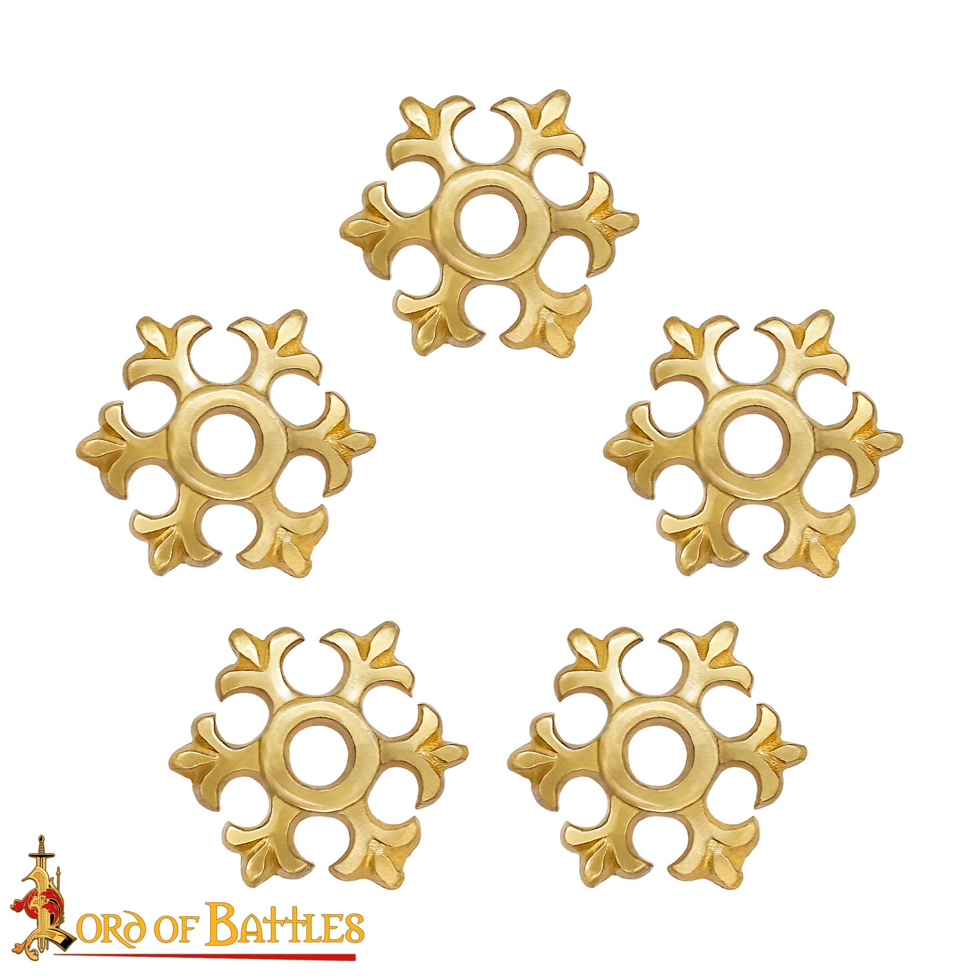 Fleur Rosette Belt Studs or Conchos Pure Solid Brass Set of 5 Fleur Rosette Belt Studs or Conchos Pure Solid Brass Set of 5 - Image 5