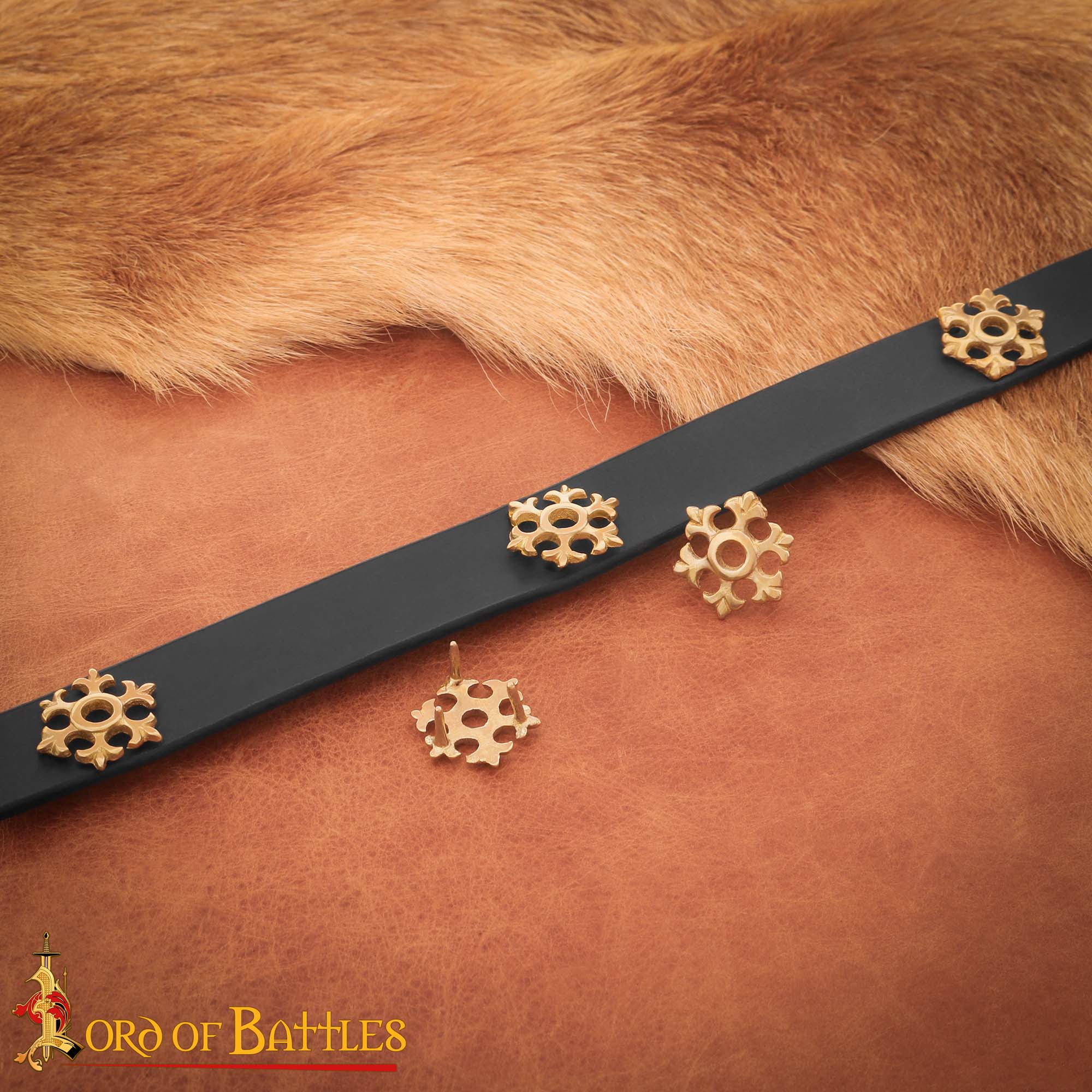 Fleur Rosette Belt Studs or Conchos Pure Solid Brass Set of 5 Fleur Rosette Belt Studs or Conchos Pure Solid Brass Set of 5 - Image 2