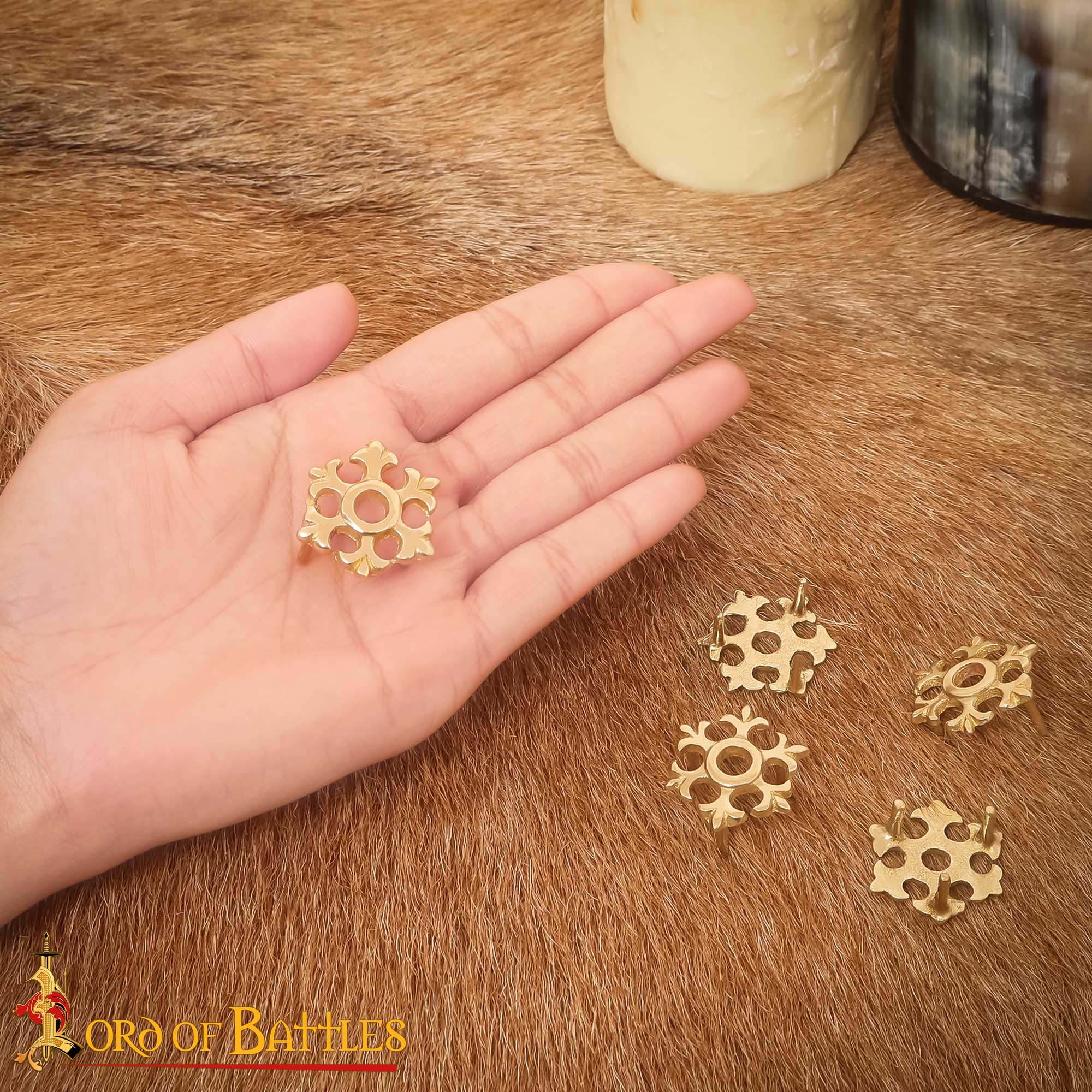 Fleur Rosette Belt Studs or Conchos Pure Solid Brass Set of 5 Fleur Rosette Belt Studs or Conchos Pure Solid Brass Set of 5 - Image 6