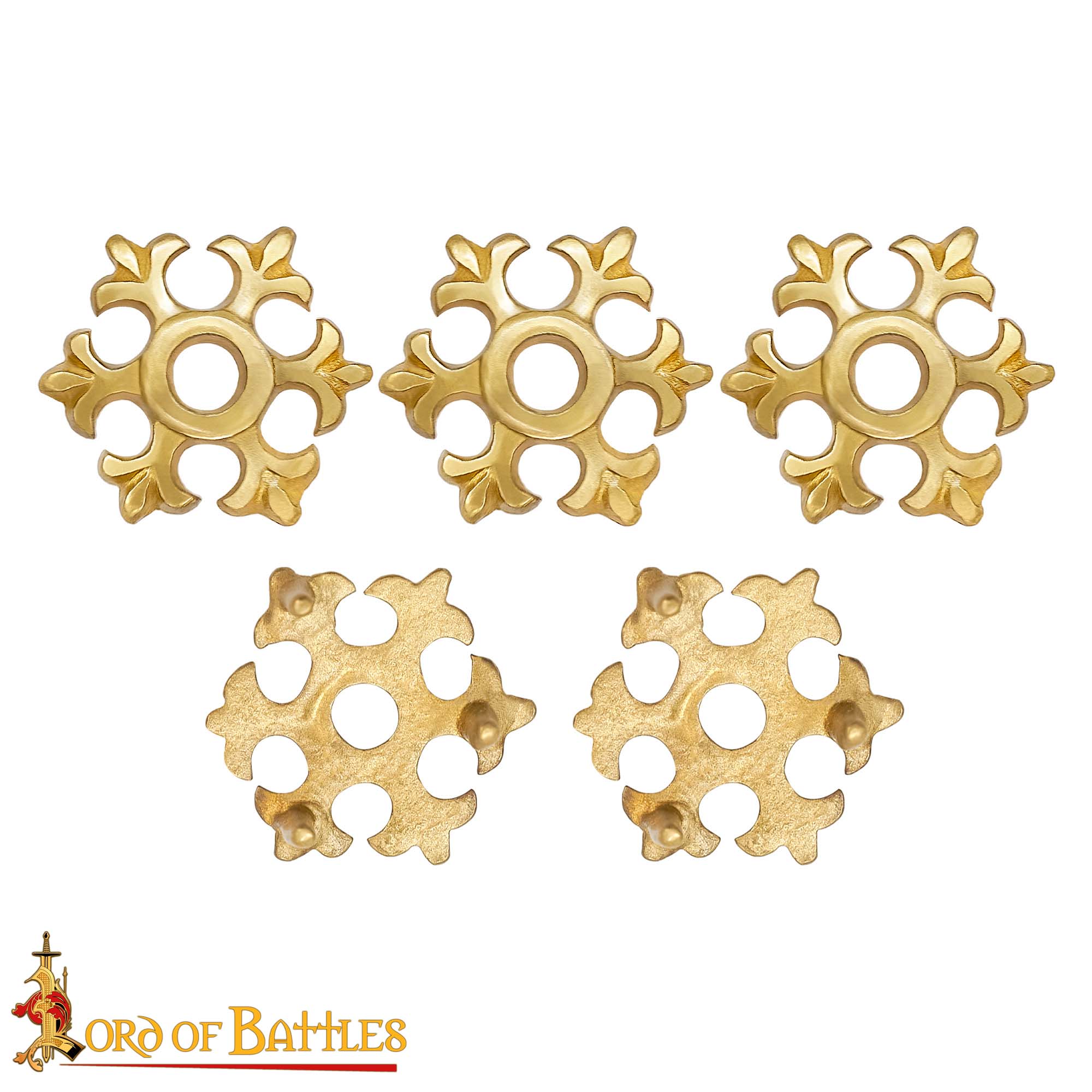 Fleur Rosette Belt Studs or Conchos Pure Solid Brass Set of 5 Fleur Rosette Belt Studs or Conchos Pure Solid Brass Set of 5 - Image 4