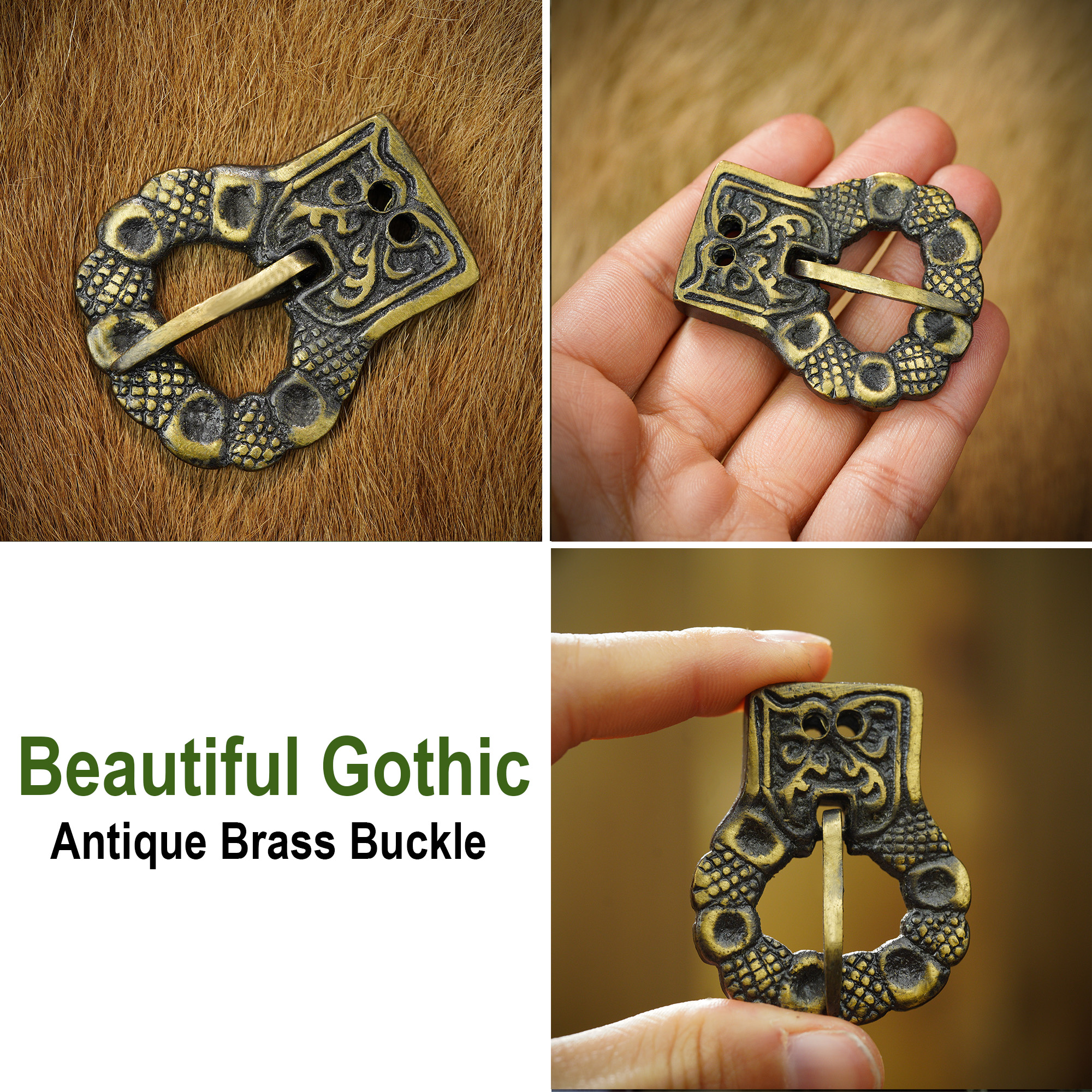 Antiqued Brass Gothic Medieval Buckle