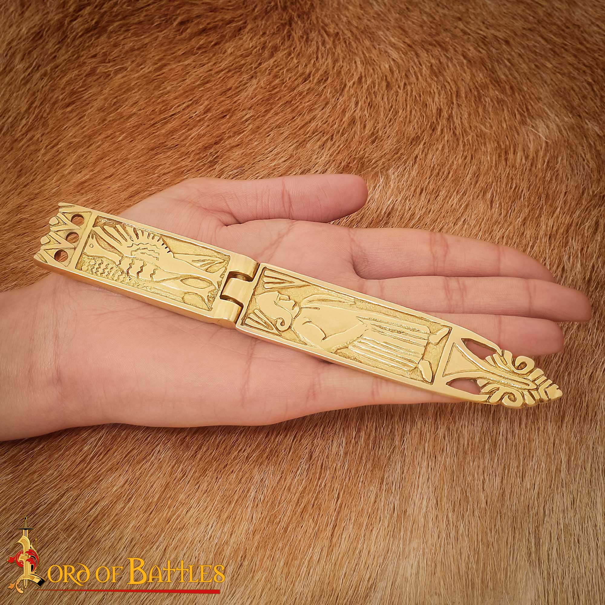 Ornate Roman Solid Brass Belt Chape, Historical Belt End Fitting for LARP & Costumes - Image 4