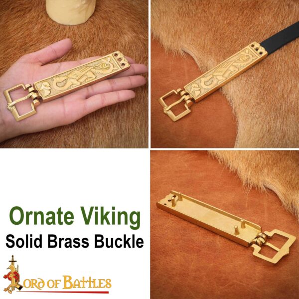 Ornate Viking Pure Solid Brass Belt Buckle Functional Accessory - Image 7