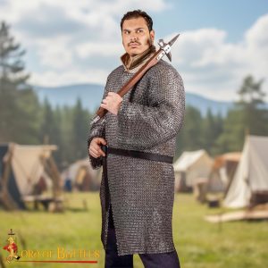 Flat Ring Chainmail Hauberk Shirt, Wedge Riveted, ID 9 mm, Natural